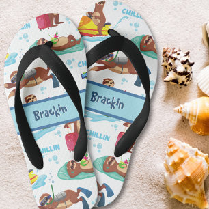 Chillin Sloth auf Vacation Pattern Custom Kinderbadesandalen
