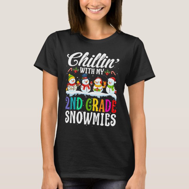 Chillin' With My 2nd Grade Snowmies Teacher Xmas T-Shirt (Vorderseite)