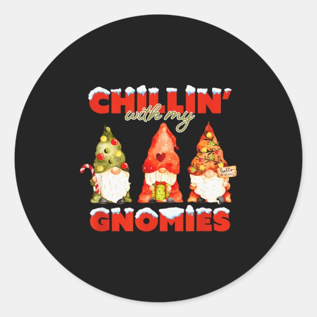 Chillin' With My Gnomies Christmas Matching Family Runder Aufkleber (Vorderseite)