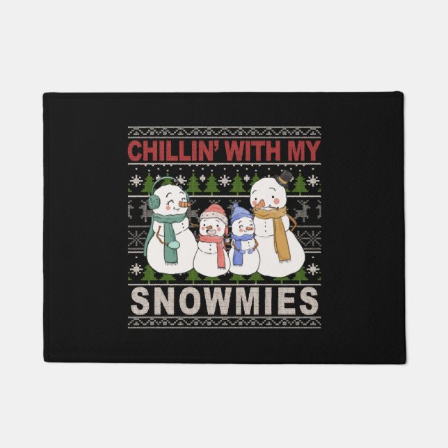 Chillin With My Snowmies Funny Ugly Christmas Fußmatte (Vorderseite)