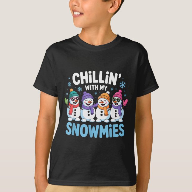 Chillin With My Snowmies Funny Winter Snow Friends T-Shirt (Vorderseite)