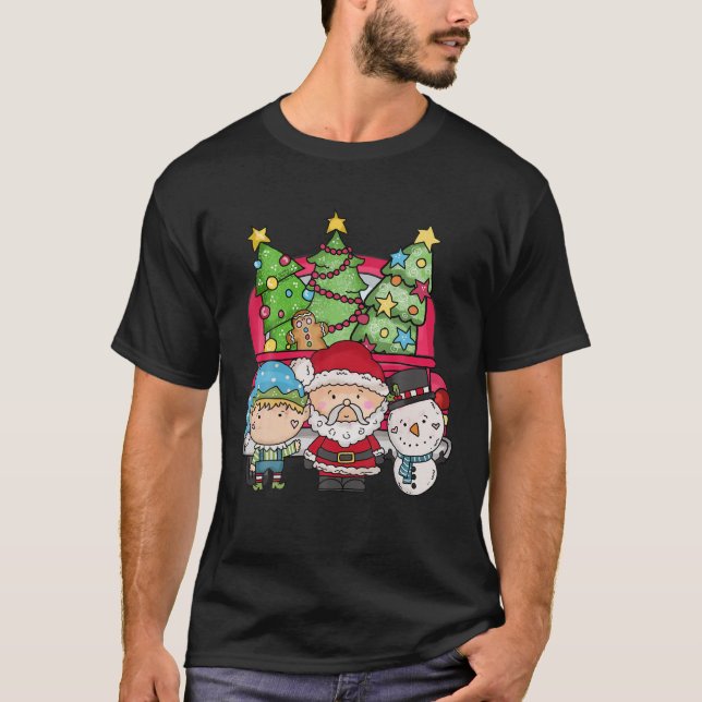 Chillin' with Santa Boy Snowman Red Car Weihnachte T-Shirt (Vorderseite)