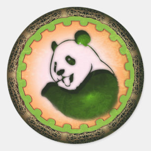 Chilling Chomping Panda Orange Runder Aufkleber