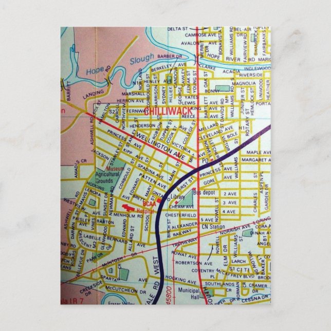 Chilliwack, British Columbia, Kanada Vintag Map Postkarte (Vorderseite)