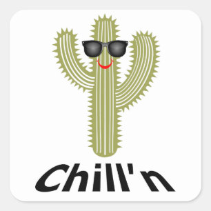 Chill'n Cactus Design - Square Stickers, Matte, Sm Quadratischer Aufkleber