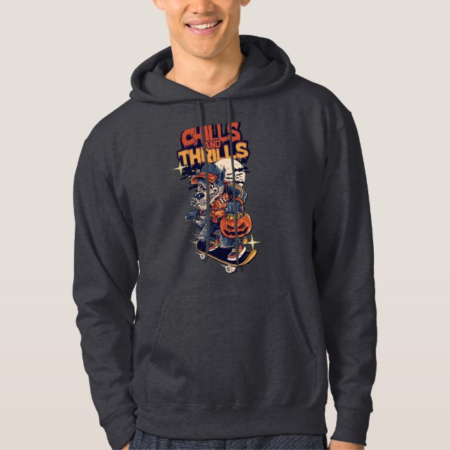Chills and Thrills Halloween Werewolf Skateboard T Hoodie (Vorderseite)