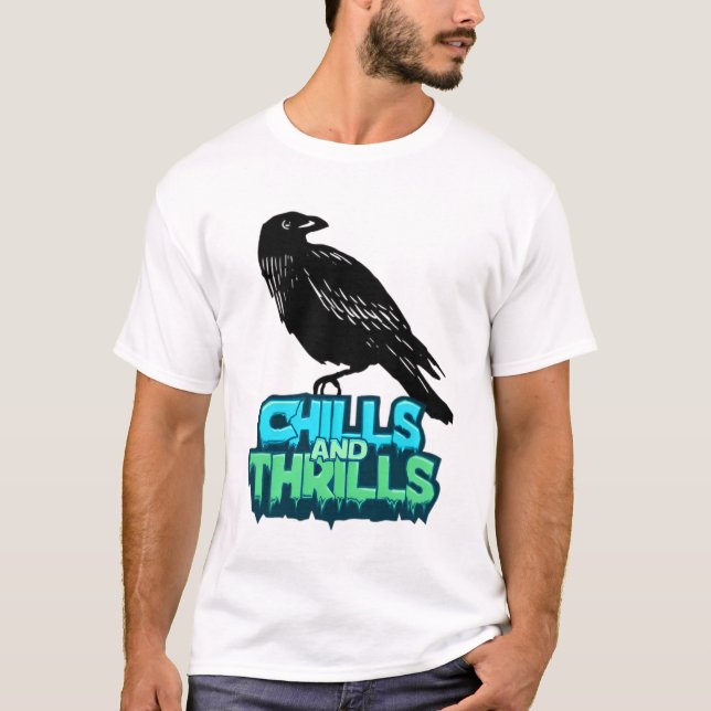 Chills and Thrills Raven Spooky Halloween Hemd T-Shirt (Vorderseite)