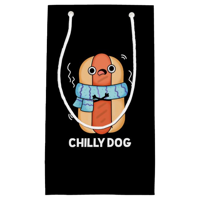 Chilly Hund Funny Chili Hot Dog Pun Dark BG Kleine Geschenktüte (Vorderseite)