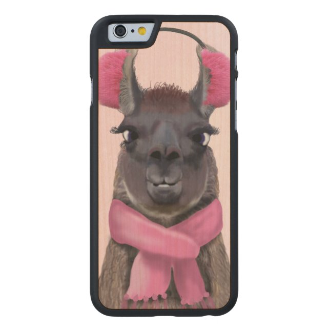 Chilly Llama Pink Carved Wood iPhone Hülle (Rückseite)