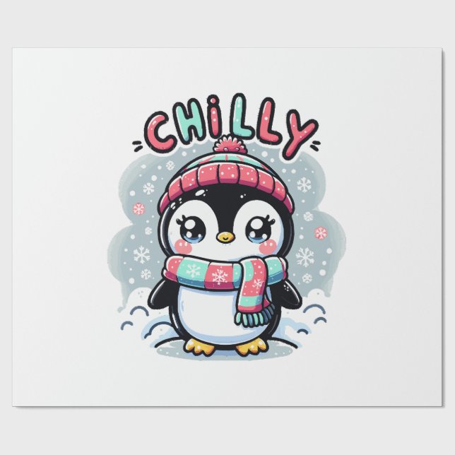 Chilly Penguin Snowy Scarf Hug Geschenkpapier (Flach)