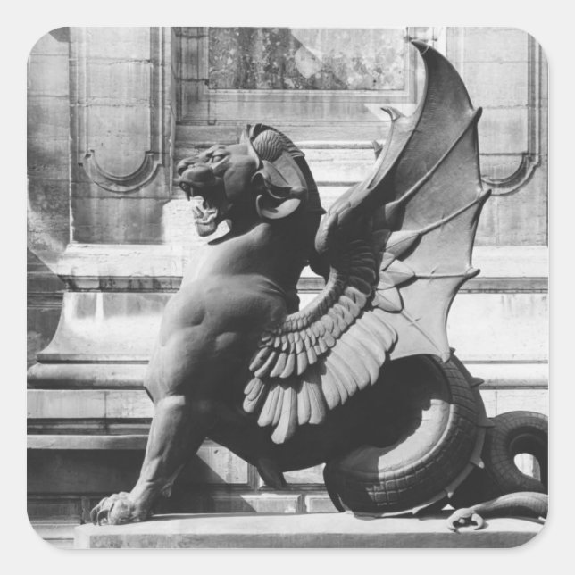 Chimera aus dem Brunnen St. Michel, Paris Quadratischer Aufkleber (Vorderseite)