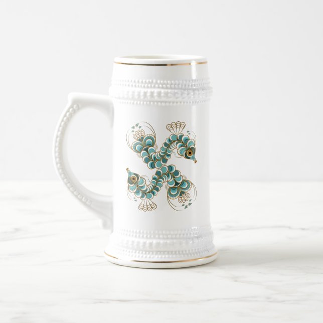 Chimera - Pfau Seepferd Stein Bierglas (Links)