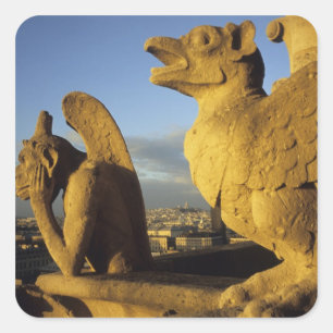 Chimera, re Dame Cathedral, Paris, Frankreich Quadratischer Aufkleber