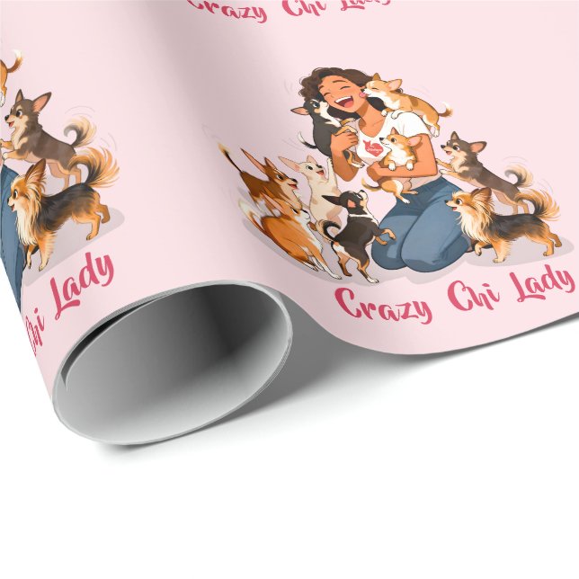 Chimigos - Crazy Chi Lady - Chihuahua  Geschenkpapier (Rolleneckpunkt)