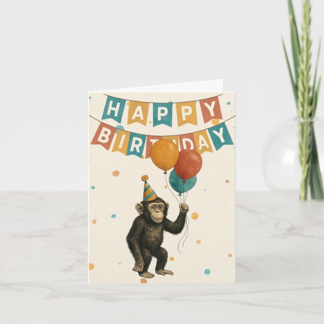 Chimp Birthday Card - Fun Party Animal Karte (Vorderseite)