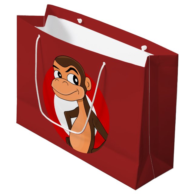 Chimp Cartoon große Geschenktasche Geschenktüte (Vorderseite Schrägansicht)