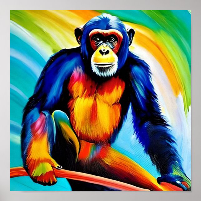 Chimp-Malerei | Farbiger Regenbogen Schimpanse Poster (Vorne)