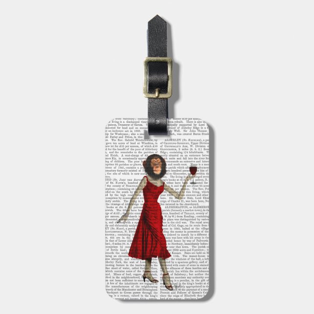 Chimp mit Wein Gepäckanhänger (Vorderseite vertikal)