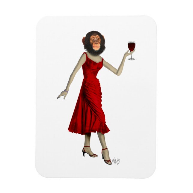 Chimp mit Wein Magnet (Vertikal)