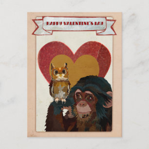 CHIMP & OWL VALENTINE'S Postcard Feiertagspostkarte