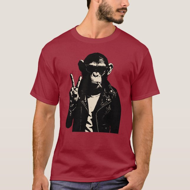 Chimp Rebel Friedenszeichen Leder T-Shirt (Vorderseite)