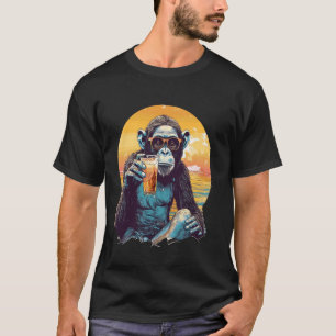 Chimpanzee Beach Vacation Sunset Ape Hawaii Affe T-Shirt