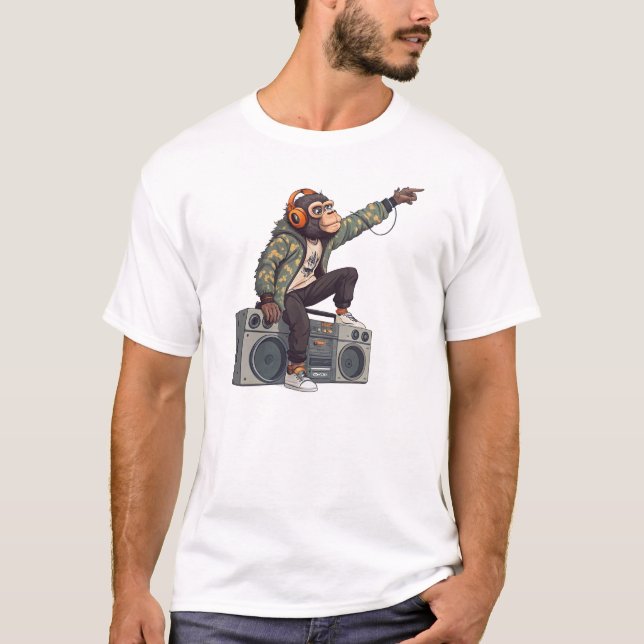 Chimpanzee DJ T-Shirt – Funky Music Monkey Tee  (Vorderseite)
