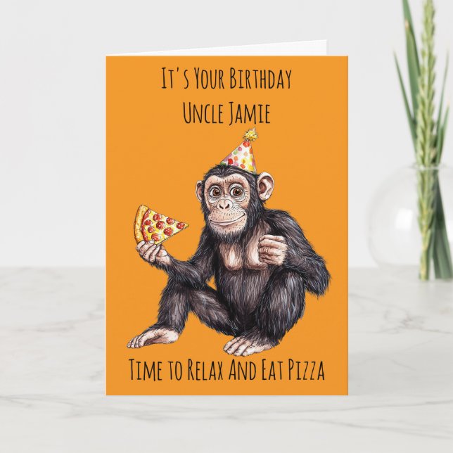 Chimpanzee Eating Pizza Birthday Card Karte (Vorderseite)