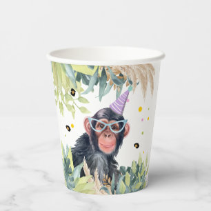 Chimpanzee Monkey Party Tiere Geburtstag Safari Pappbecher