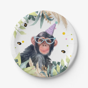Chimpanzee Monkey Party Tiere Geburtstag Safari Pappteller