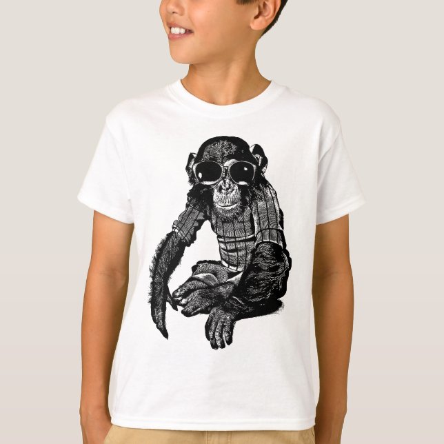 Chimpanzee Monkey Tragen einer Sonnenbrille Origin T-Shirt (Vorderseite)