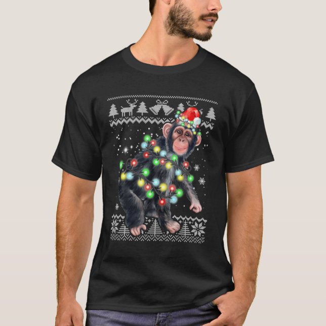 Chimpanzee Monkey Ugly Christmas Pajama Xmas Monke T-Shirt (Vorderseite)