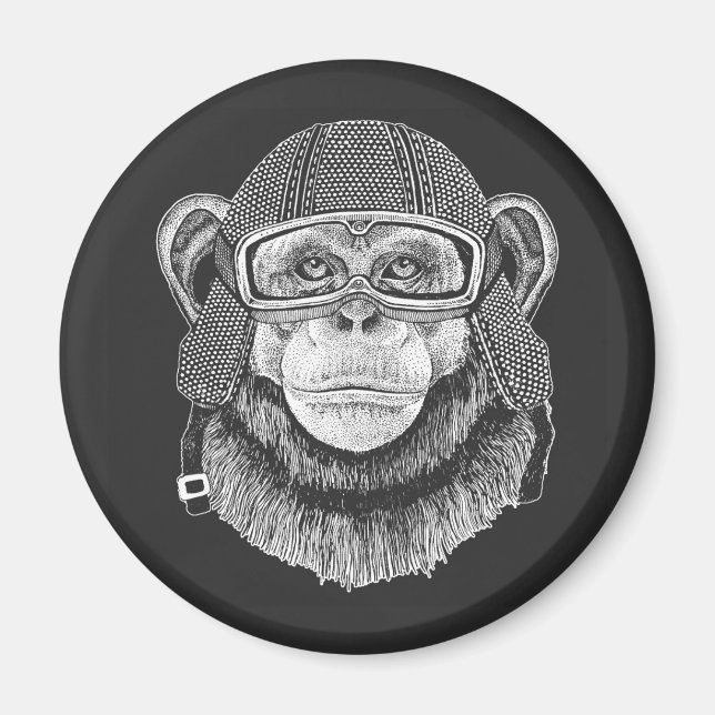 Chimpanzee Motorradfahrer Magnet (Vorne)