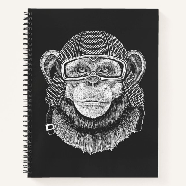 Chimpanzee Motorradfahrer Notizbuch (Vorderseite)