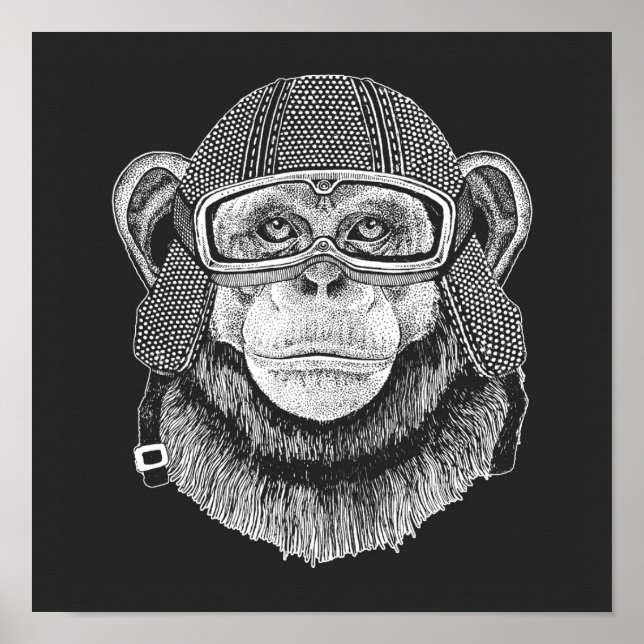 Chimpanzee Motorradfahrer Poster (Vorne)