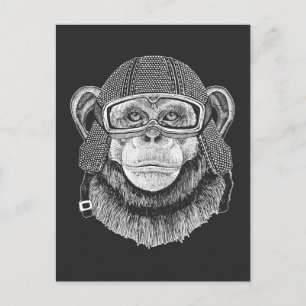 Chimpanzee Motorradfahrer Postkarte