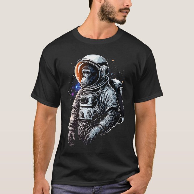 Chimpanzee Space Astronaut Travel Monkey Vintage   T-Shirt (Vorderseite)