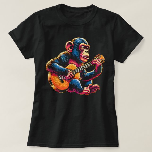 Chimpanzee spielt Gitarre Chimps Monkey Guitarist T-Shirt (Design vorne)