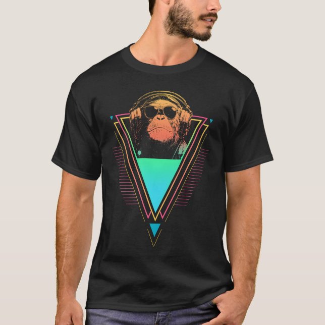 Chimpanzee Vaporwave Synthwave 90s 80s Sunset gift T-Shirt (Vorderseite)