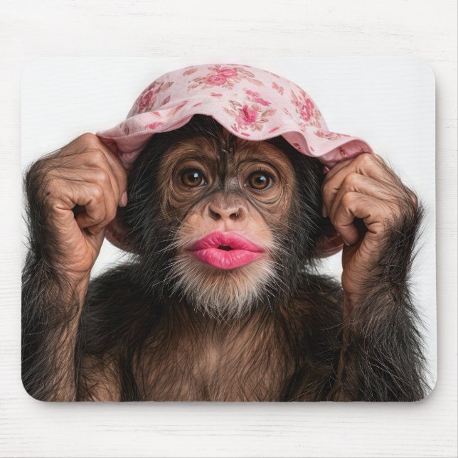 Chimpanzee Wearing Pink Lipstick Mousepad (Vorne)