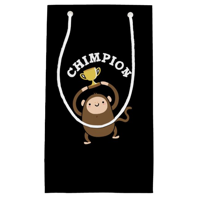 Chimpion Funny Champion Chimpanzee Pun Dark BG Kleine Geschenktüte (Vorderseite)