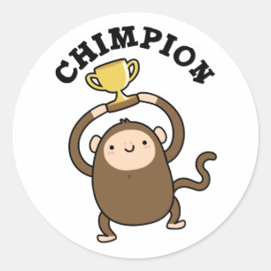 Chimpion Funny Champion Chimpanzee Pun Runder Aufkleber
