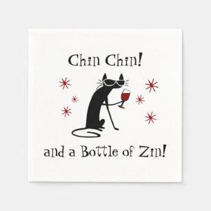 Chin Chin und eine Flasche Zin Funny Wine Cat Serviette