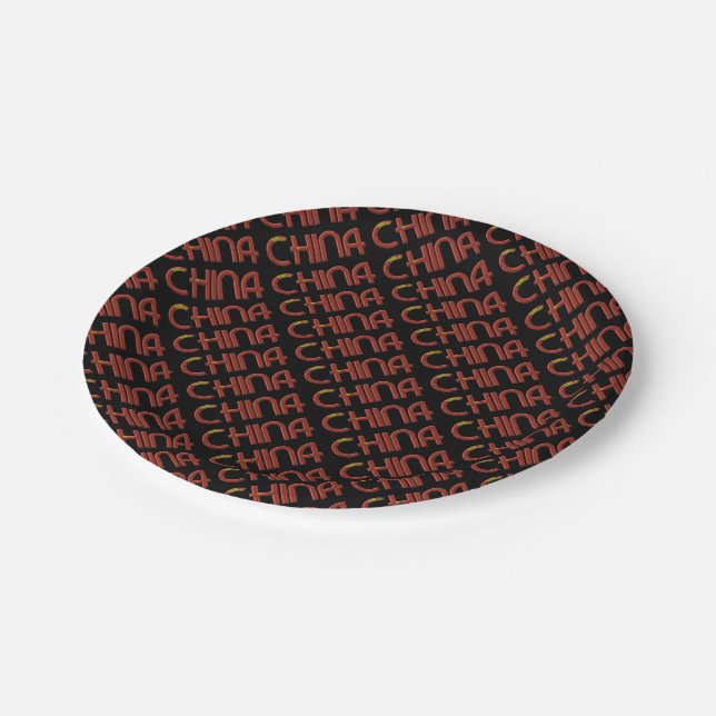 China Chinesische Flaggenfarben Typografie Pappteller (Schrägansicht)