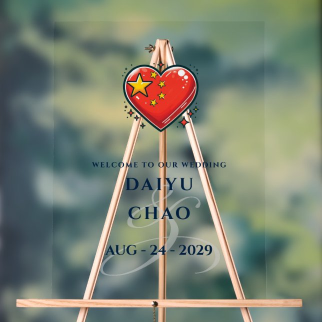 China Couple Heart Wedding Willkommen Acrylschild (Neutral)