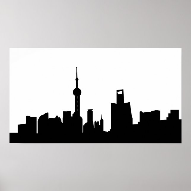 China der City Skyline Silhouette in Shanghai Poster (Vorne)