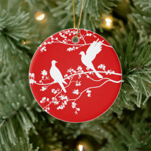 China Doves (rot) - Keramik Ornament