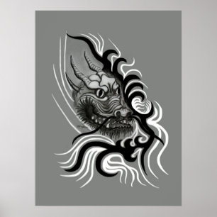 China-Drache im Tattoostil Poster