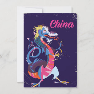 China-Drache im Vintage-Stil Reiseplakat Einladung