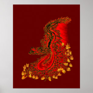 China-Drache rot-goldene Gestaltung Poster